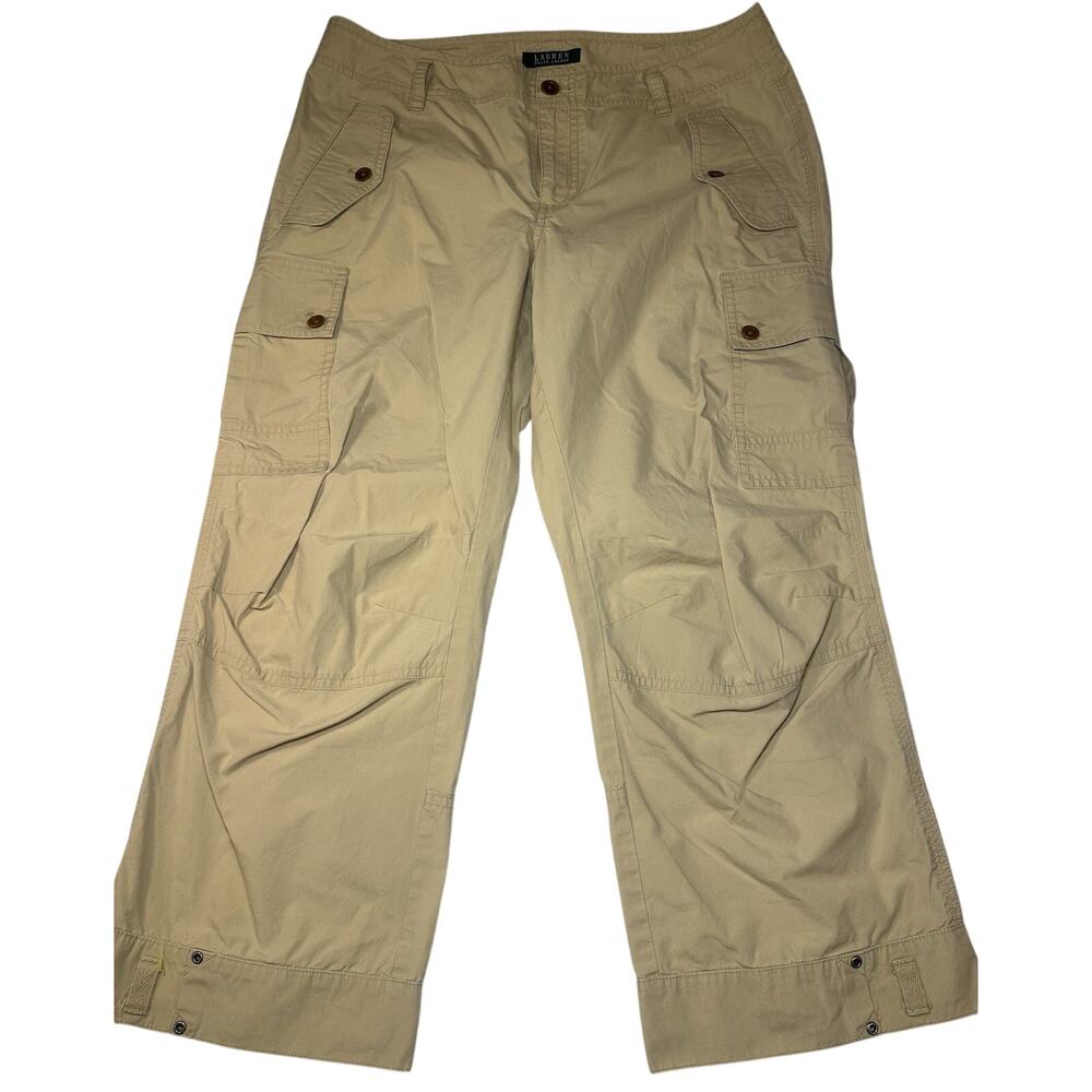 Lauren Ralph Lauren Cargo Capri Pants Women’s 10 Beige Khaki Cotton Utility